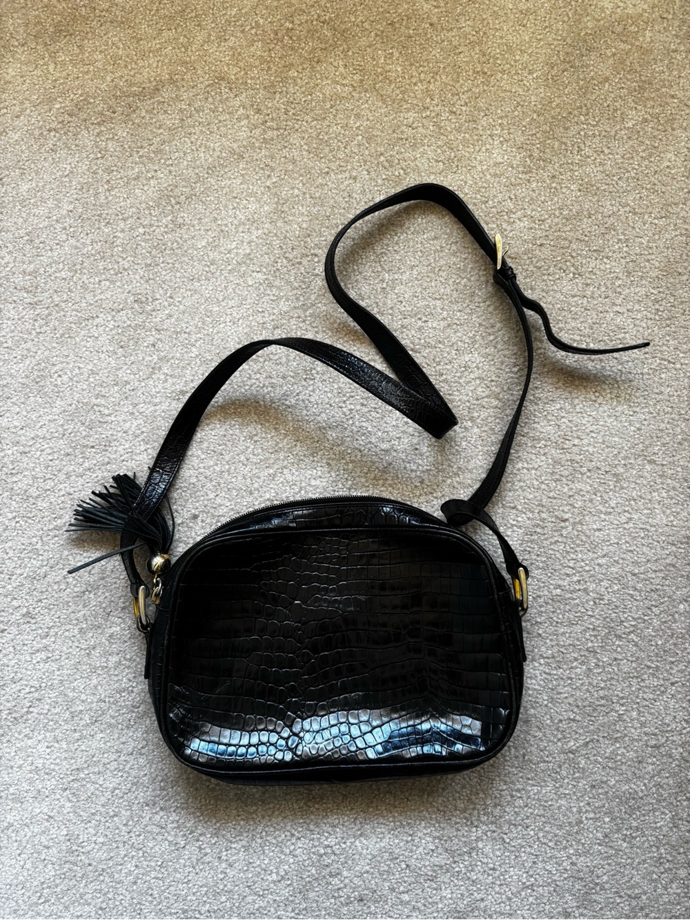 Talbots Black Leather Crossbody Purse